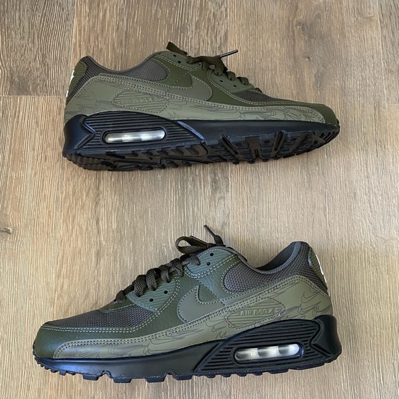 Nike Air Max 90 Cargo Khaki Green & Black Reflective Sneakers Sold Out Rare - Picture 8 of 10